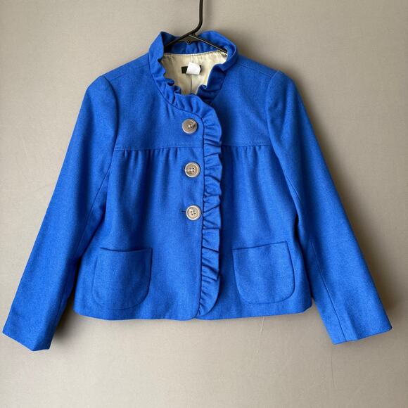 J.Crew sz 2 Blue Wool‎ ruffle bolero Jacket - Picture 1 of 7